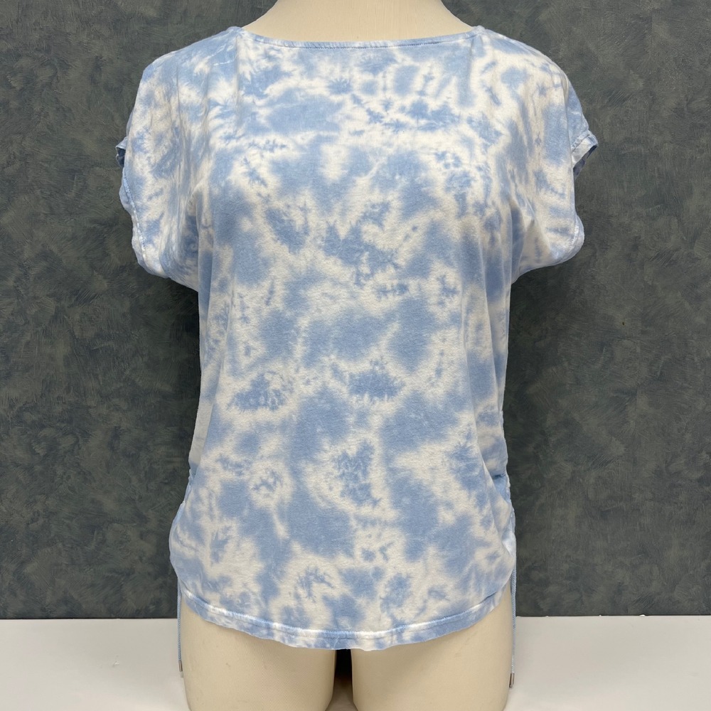 Chaps Tie Dye T-Shirt Ruched Drawstring Short Sleeve Top L/G‎